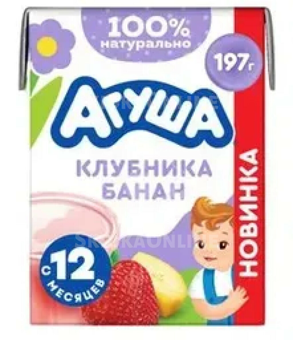 Коктейль Агуша молочный с бананом и клубникой детский с 12 мес. 2% 190мл