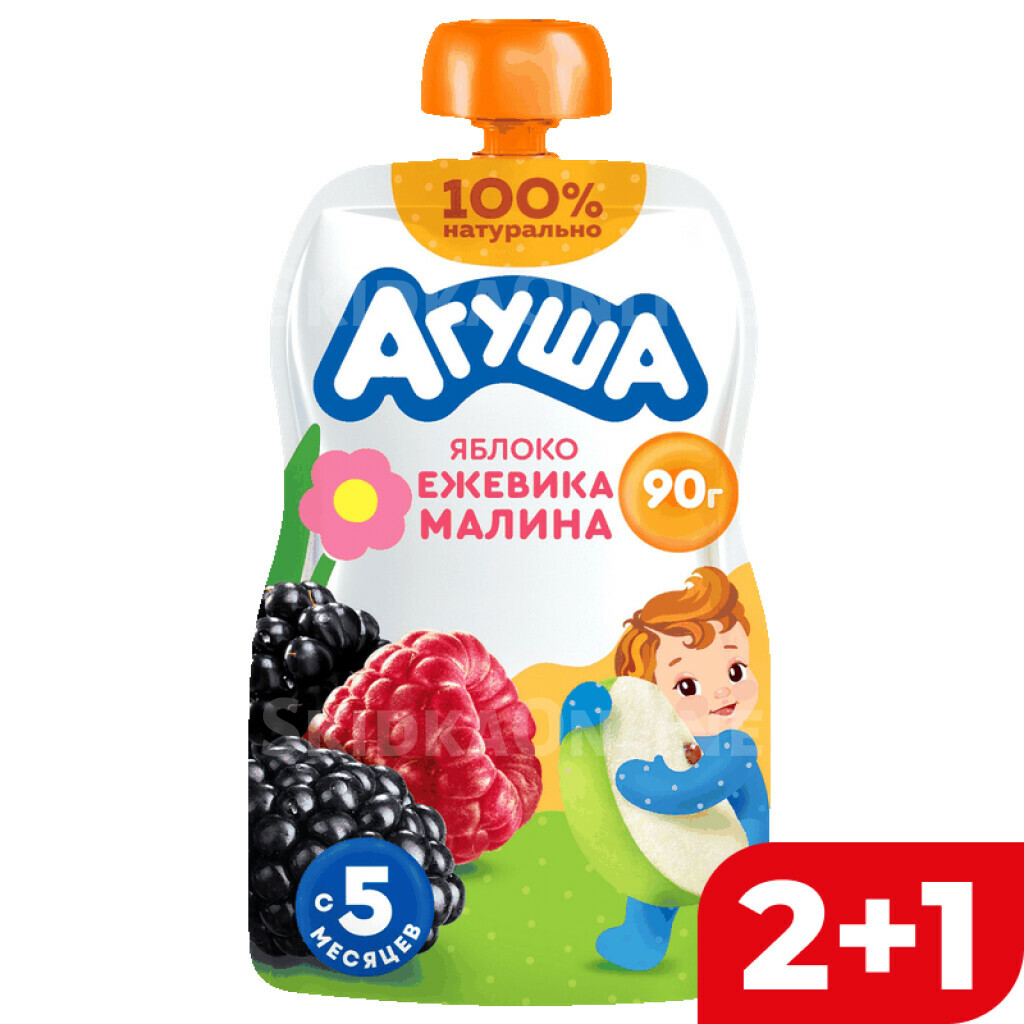 АГУША Пюре фруктовое яблоко Ежевика малина 90г д/п(ВБД):10