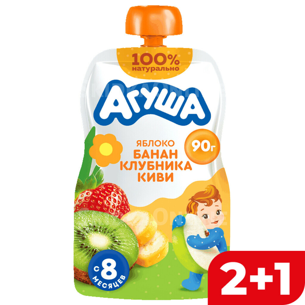 АГУША Пюре ябл/банан/клубника/ киви с 8 мес 90г д/п(ВБД):10