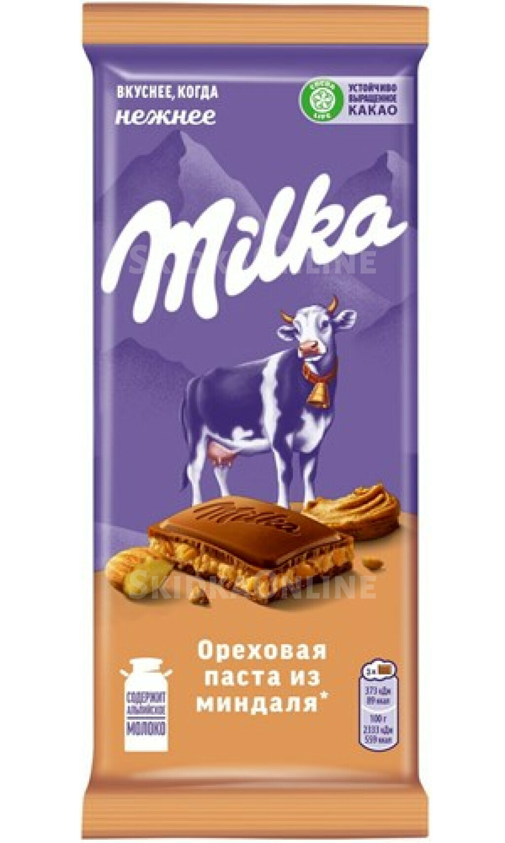 Шоколад Milka с ореховой пастой из миндаля молочный, 80г